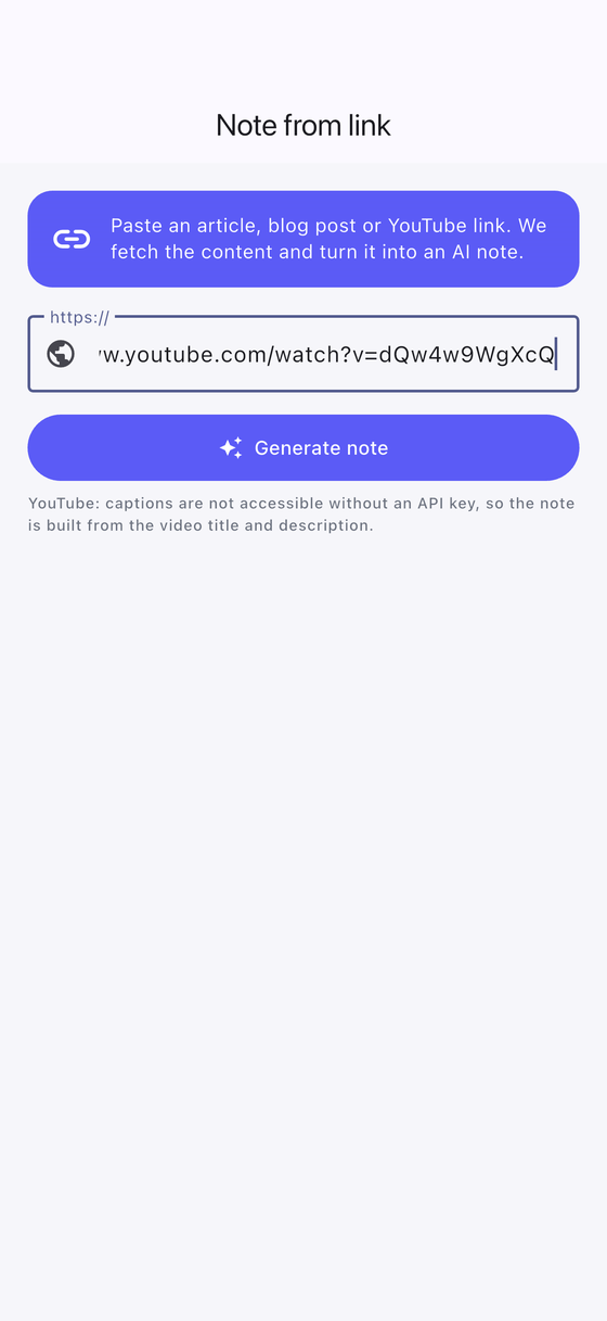 Creating a note from a link